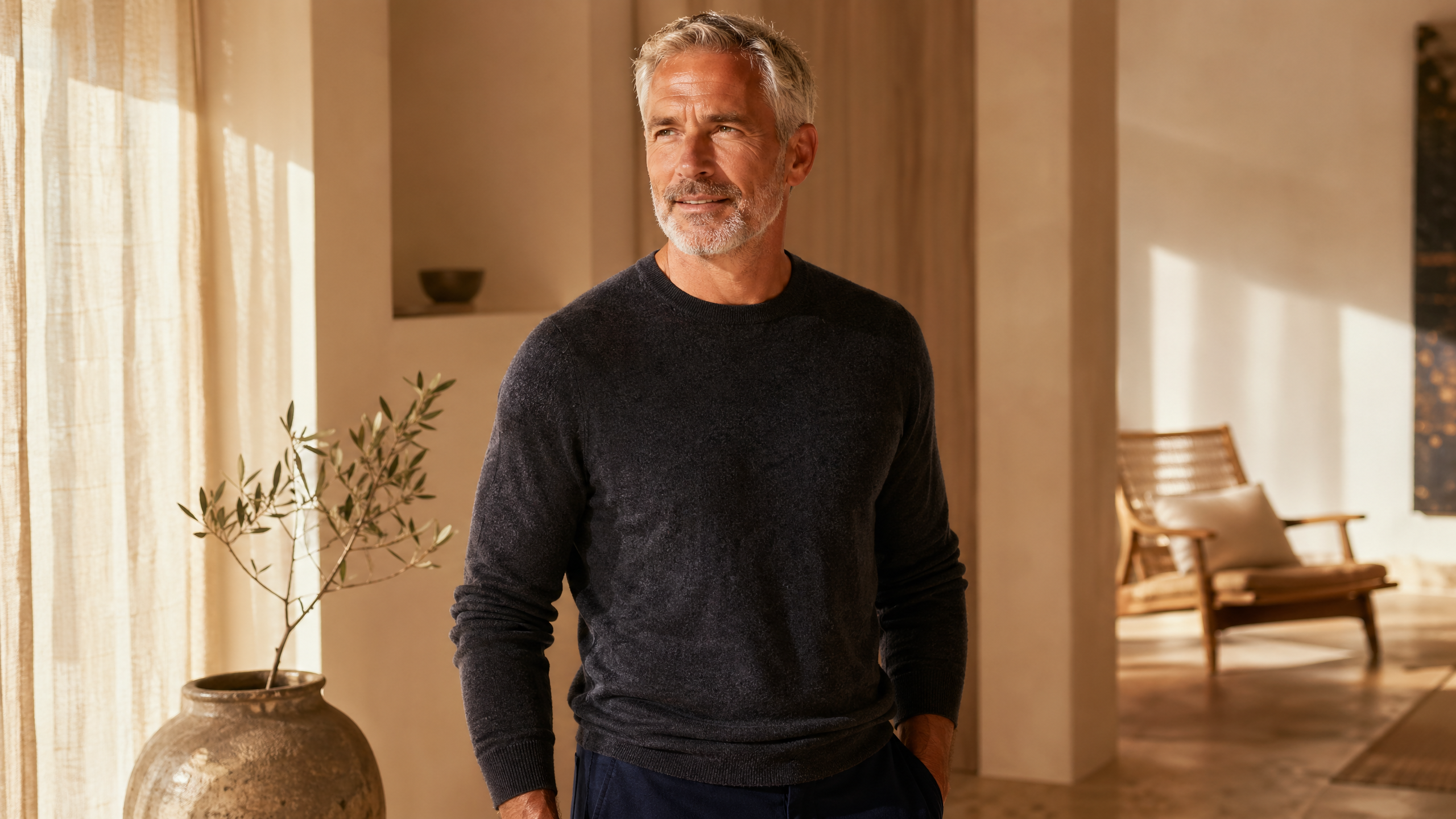 A man at ease in a sun-lit room — Allure RT MX stem cell therapy patient