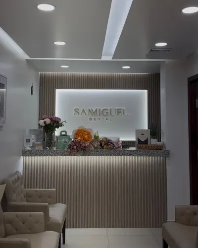 Close detail of the Allure Dental lobby seating and finishes