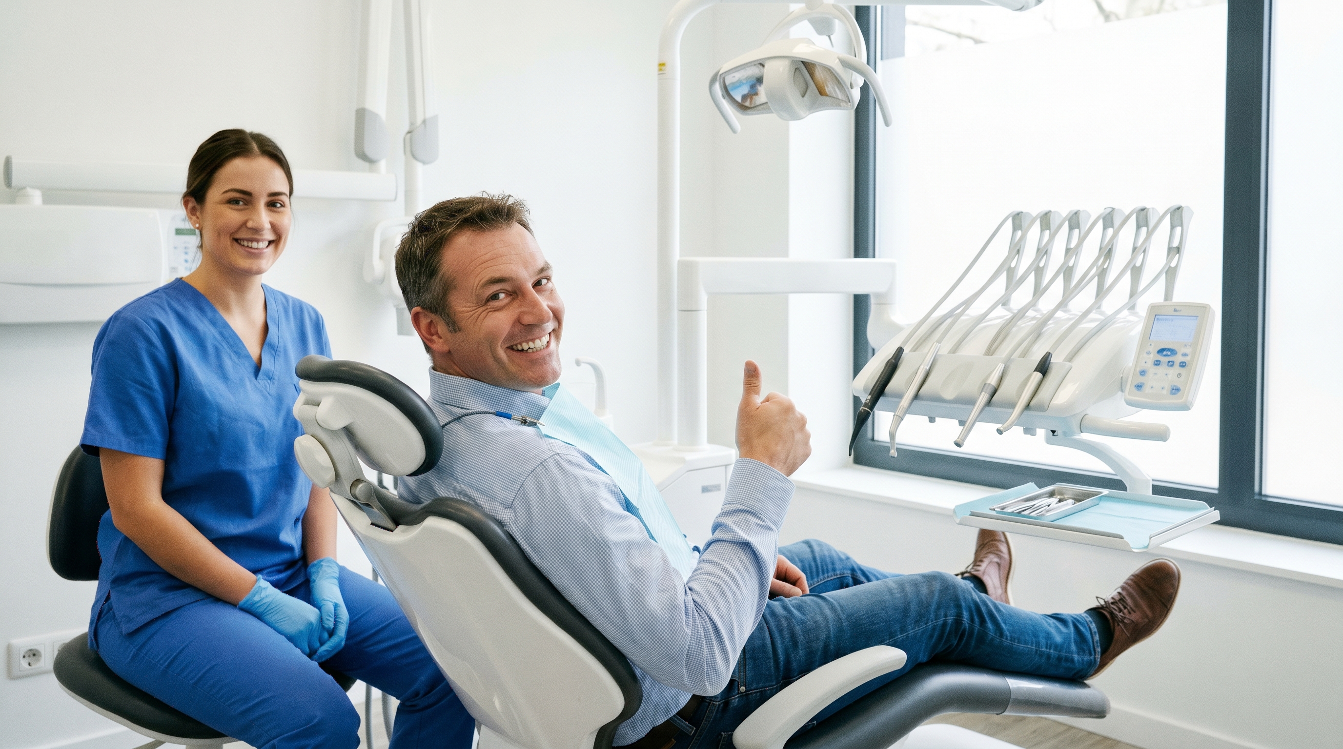 Happy dental patient giving thumbs up
